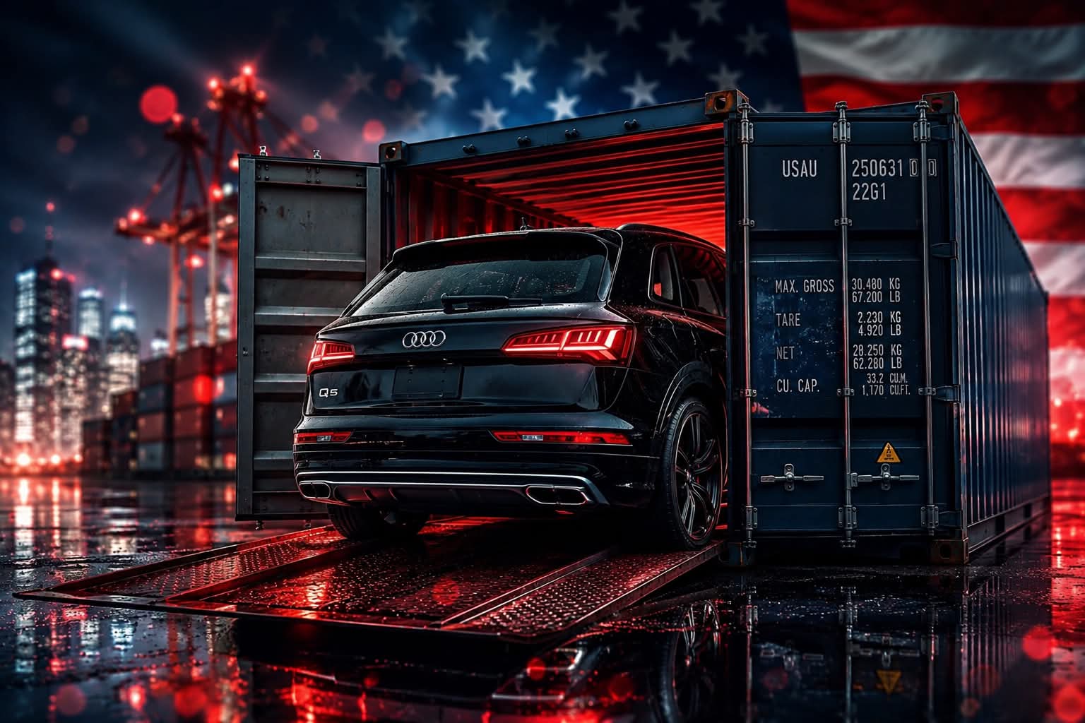 Audi z USA w kontenerze importowym
